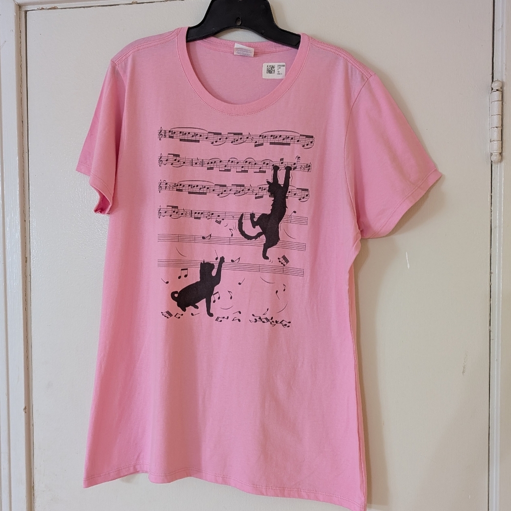 Cat Music Design Pink Graphic T-Shirt XL NWT